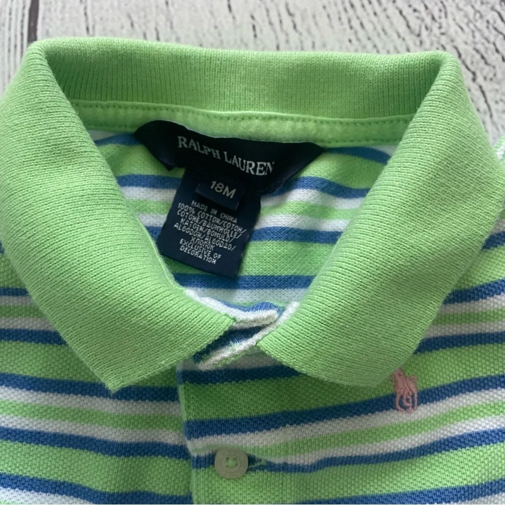Ralph Lauren Green and Blue Striped Ruffle Hem Polo Dress Size 18 months